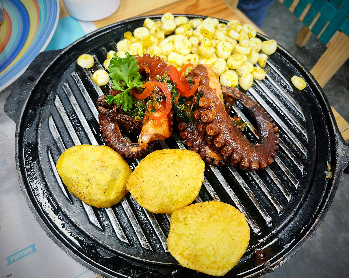 grilled octopus choclo potatoes corn